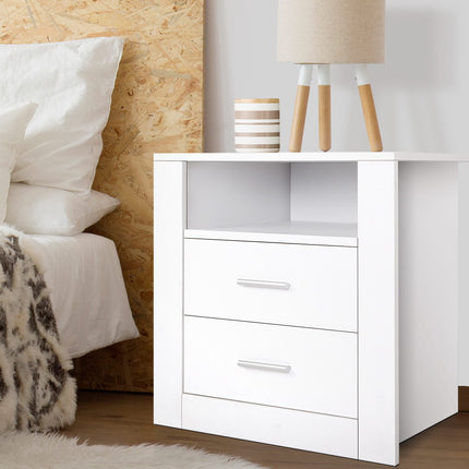 Artiss Bedside Table 2 Drawers with Shelf - TARA White.