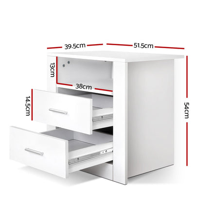 Artiss Bedside Table 2 Drawers with Shelf - TARA White.