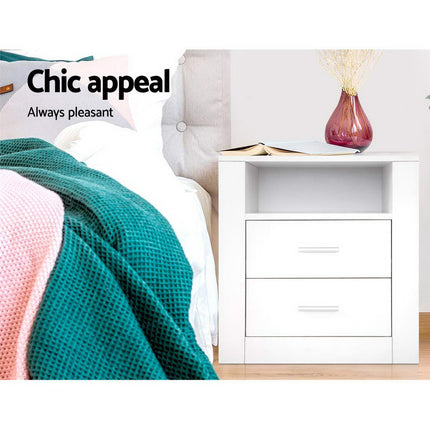 Artiss Bedside Table 2 Drawers with Shelf - TARA White.