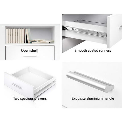 Artiss Bedside Table 2 Drawers with Shelf - TARA White.