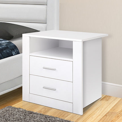 Artiss Bedside Table 2 Drawers with Shelf - TARA White.