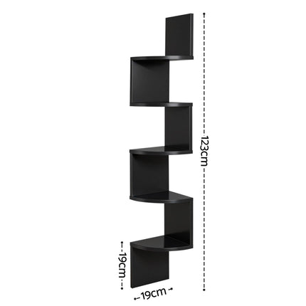 Artiss Wall Shelf Bookshelf Corner Floating 5-Tier Black.