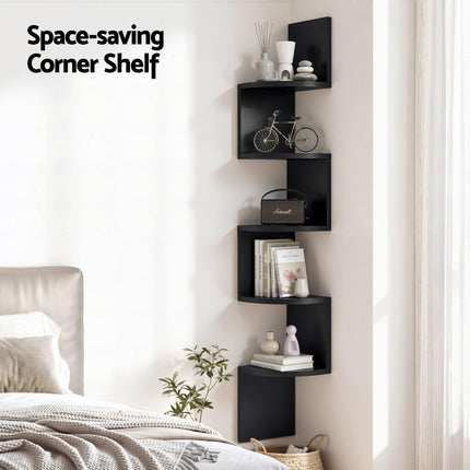 Artiss Wall Shelf Bookshelf Corner Floating 5-Tier Black.