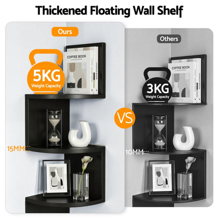 Artiss Wall Shelf Bookshelf Corner Floating 5-Tier Black.