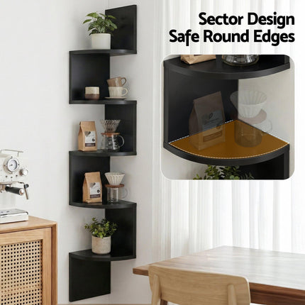 Artiss Wall Shelf Bookshelf Corner Floating 5-Tier Black.