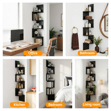 Artiss Wall Shelf Bookshelf Corner Floating 5-Tier Black.