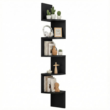 Artiss Wall Shelf Bookshelf Corner Floating 5-Tier Black.