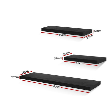 Artiss Floating Wall Shelf Set of 3 Black.