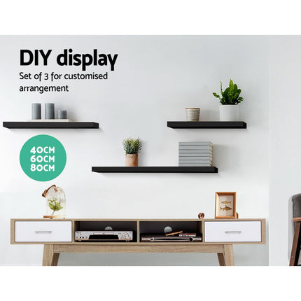 Artiss Floating Wall Shelf Set of 3 Black.