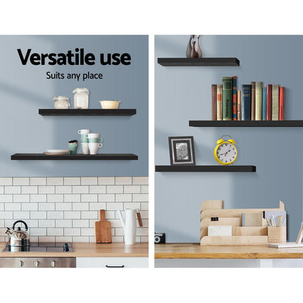 Artiss Floating Wall Shelf Set of 3 Black.