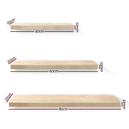 Artiss Floating Wall Shelf Set of 3 Oak.