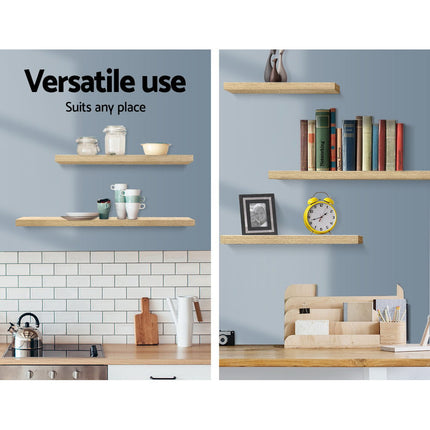 Artiss Floating Wall Shelf Set of 3 Oak.