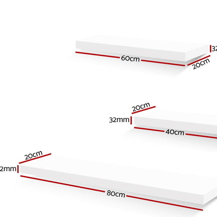 Artiss Floating Wall Shelf Set of 3 White.