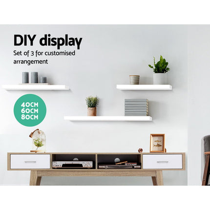 Artiss Floating Wall Shelf Set of 3 White.