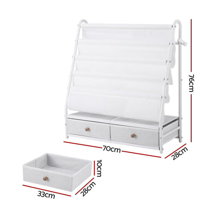 Keezi Kids Bookshelf Metal Storage Rack Toy Organiser Display Shelf Drawer White.
