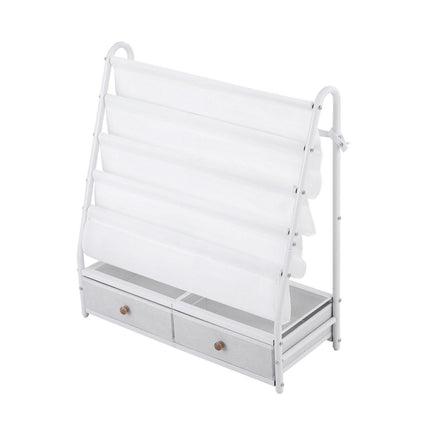 Keezi Kids Bookshelf Metal Storage Rack Toy Organiser Display Shelf Drawer White.