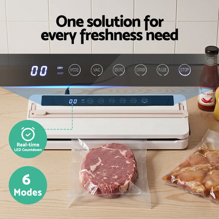 Devanti Food Vacuum Sealer Machine Fresh Storage Auto Seal Slide Cutter 6 Modes White.