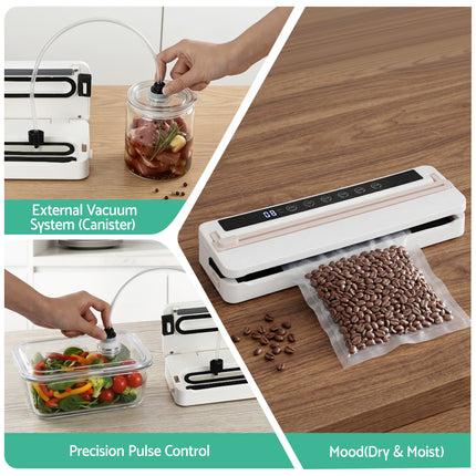 Devanti Food Vacuum Sealer Machine Fresh Storage Auto Seal Slide Cutter 6 Modes White.