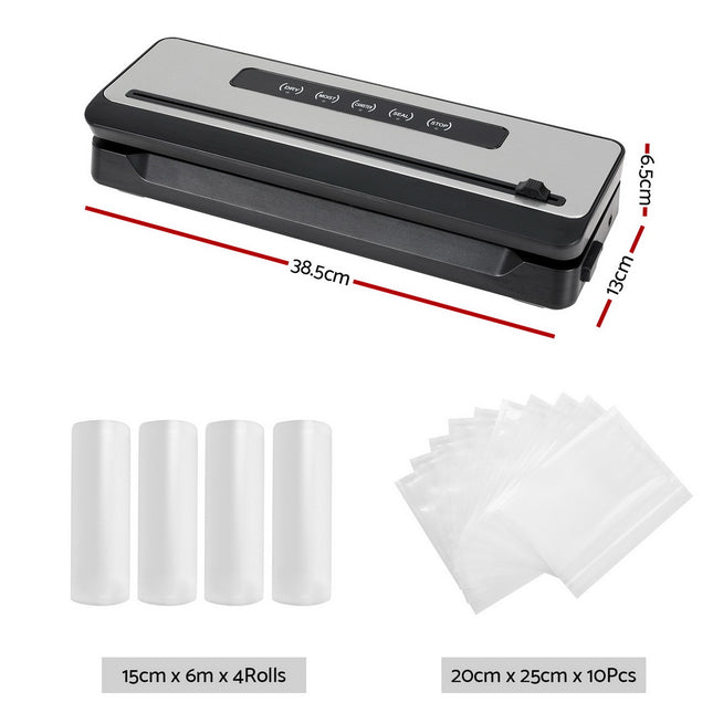 Devanti Food Vacuum Sealer Machine Sealing Cutter 4 Modes Storage Bags 4 Rolls.