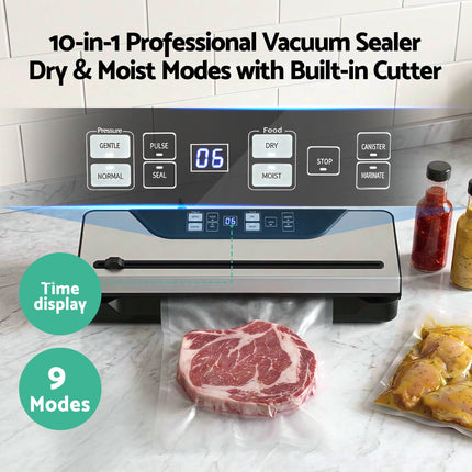 Devanti Food Vacuum Sealer Machine Auto Seal Slide Cutter 9 Modes Marinate Black.