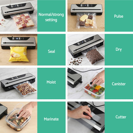 Devanti Food Vacuum Sealer Machine Auto Seal Slide Cutter 9 Modes Marinate Black.