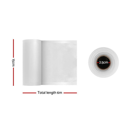 4 Rolls Food Vacuum Sealer Bags Storage Saver Heat Sealing Bag Pack 15CMX6M.