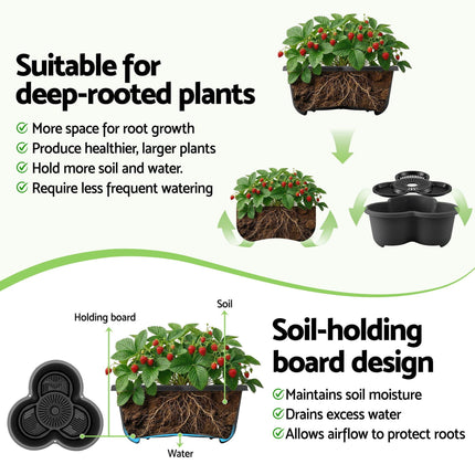 Green Fingers 5 Tier Vertical Garden Planter, Stackable Planters with 4 Wheels, Black, Raised Garden Bed, Garden Tower Indoor Outdoor, Auto Drainage System, for Strawberries, Herbs, Flower, Vegetables.
