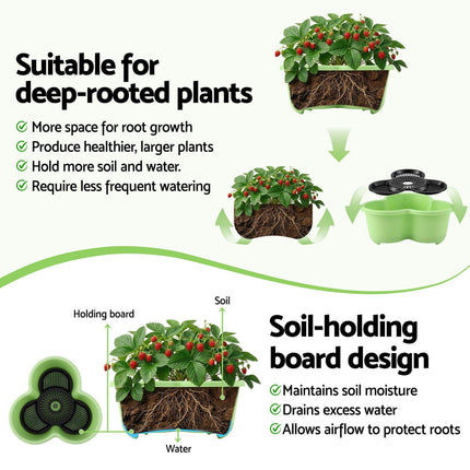 Green Fingers 5 Tier Vertical Garden Planter, Stackable Planters with Wheels, Light Green, Garden Bed, Garden Tower Indoor Outdoor, Auto Drainage System, for Strawberries, Herbs, Flowers, Vegetables.