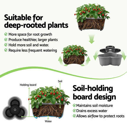 Green Fingers 5 Tier Vertical Garden Planter, Stackable Planters with 4 Wheels, Grey, Raised Garden Bed, Garden Tower Indoor Outdoor, Auto Drainage System, for Strawberries, Herbs, Flower, Vegetables.