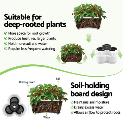 Green Fingers 5 Tier Vertical Garden Planter, Stackable Planters with Wheels, White, Garden Bed, Garden Tower Indoor Outdoor, Auto Drainage System, for Strawberries, Herbs, Flowers, Vegetables.