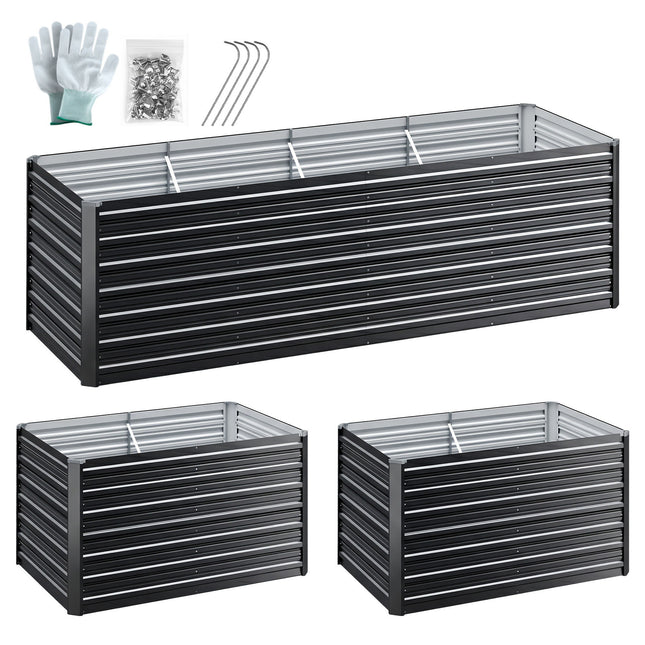 Green Fingers 2-in-1 Raised Garden Bed Kit, 240cm/120cm| 77cm Extra Deep Ergonomic Planter Box | Protect Your Back | Galvanised Steel Vegetable Flower Pot for Outdoor Garden | Includes Gloves & Pegs.