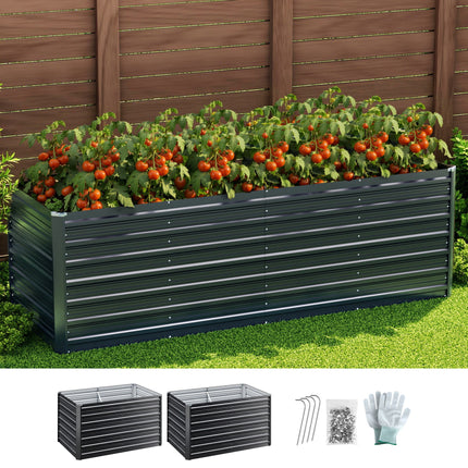 Green Fingers 2-in-1 Raised Garden Bed Kit, 240cm/120cm| 77cm Extra Deep Ergonomic Planter Box | Protect Your Back | Galvanised Steel Vegetable Flower Pot for Outdoor Garden | Includes Gloves & Pegs.