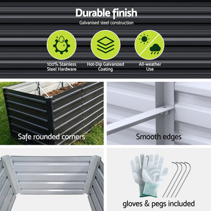 Green Fingers 2-in-1 Raised Garden Bed Kit, 240cm/120cm| 77cm Extra Deep Ergonomic Planter Box | Protect Your Back | Galvanised Steel Vegetable Flower Pot for Outdoor Garden | Includes Gloves & Pegs.