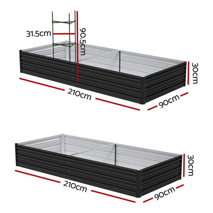 Green Fingers Raised Garden Bed 2 Pcs 210x90cm Planter Box Container Galvanised Metal Outdoor.