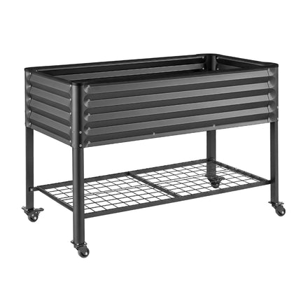 Green Fingers Mobile Raised Garden Bed With Wheels Storage Shelf 81cm Height for Vegetables Herb Charcoal