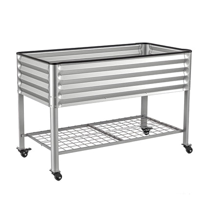 Green Fingers Mobile Raised Garden Bed with Wheels Storage Shelf 81cm Height for Vegetables Herb Silver