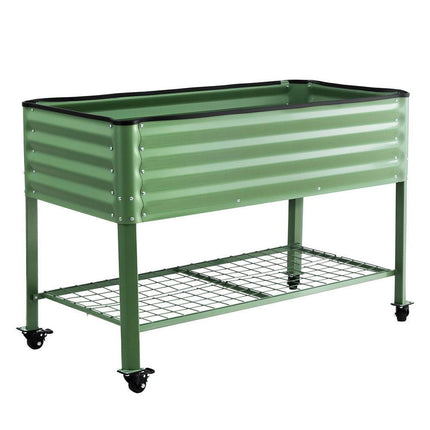 Green Fingers Elevated Raised Garden Bed Kit Mobile w/ Locking Wheels & Storage Shelf 100KG Max Load 115x60x81cm | Galvanized Steel, Portable Green Organizer for Seniors, Patio, Balcony, Vegetables.