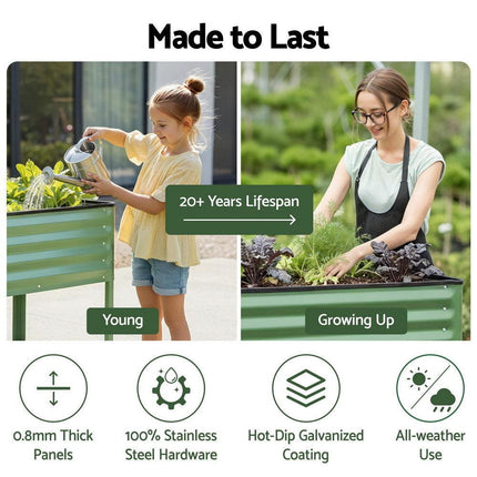Green Fingers Elevated Raised Garden Bed Kit Mobile w/ Locking Wheels & Storage Shelf 100KG Max Load 115x60x81cm | Galvanized Steel, Portable Green Organizer for Seniors, Patio, Balcony, Vegetables.