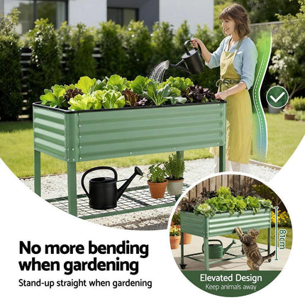 Green Fingers Elevated Raised Garden Bed Kit Mobile w/ Locking Wheels & Storage Shelf 100KG Max Load 115x60x81cm | Galvanized Steel, Portable Green Organizer for Seniors, Patio, Balcony, Vegetables.
