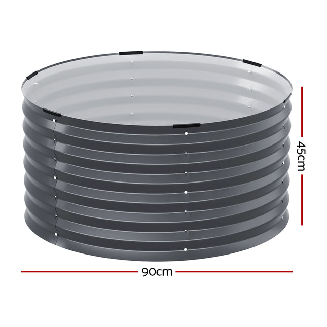 Green Fingers Garden Bed 90X45cm Round Latches Planter Box Raised Galvanised Herb.