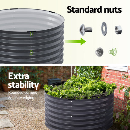 Green Fingers Garden Bed 90X45cm Round Latches Planter Box Raised Galvanised Herb.