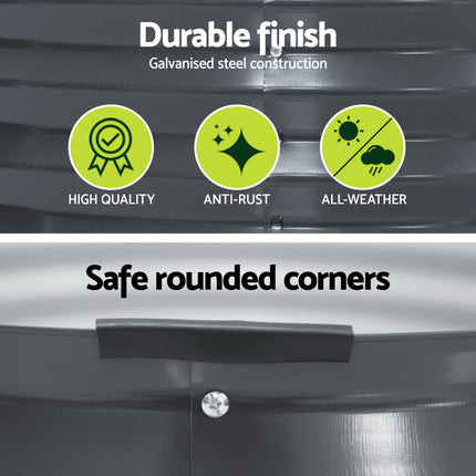 Green Fingers Garden Bed 90X45cm Round Latches Planter Box Raised Galvanised Herb.
