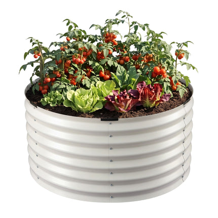 Green Fingers Round Metal Raised Garden Bed 90x45cm Planter Box White