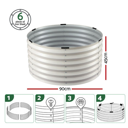 Green Fingers Round Metal Raised Garden Bed 90x45cm Planter Box White