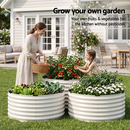 Green Fingers Round Metal Raised Garden Bed 90x45cm Planter Box White