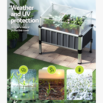 Green Fingers Garden Bed 80x49x74cm Greenhouse Planter Box Raised Galvanised Herb.