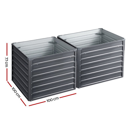 Green Fingers 2x Garden Bed 100x100x77cm Planter Box Raised Container Galvanised.