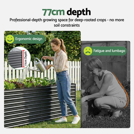Green Fingers 2-in-1 Raised Garden Bed Kit, 320cm/160cm| 77cm Extra Deep Ergonomic Planter Box | Protect Your Back | Galvanised Steel Vegetable Flower Pot for Outdoor Garden | Includes Gloves & Pegs.