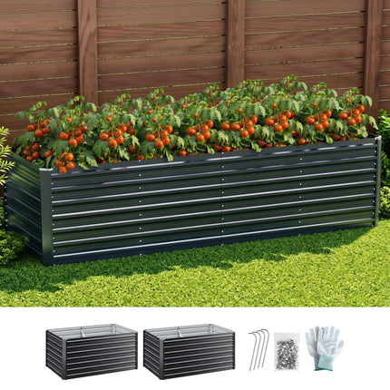 Green Fingers 2-in-1 Raised Garden Bed Kit, 320cm/160cm| 77cm Extra Deep Ergonomic Planter Box | Protect Your Back | Galvanised Steel Vegetable Flower Pot for Outdoor Garden | Includes Gloves & Pegs.