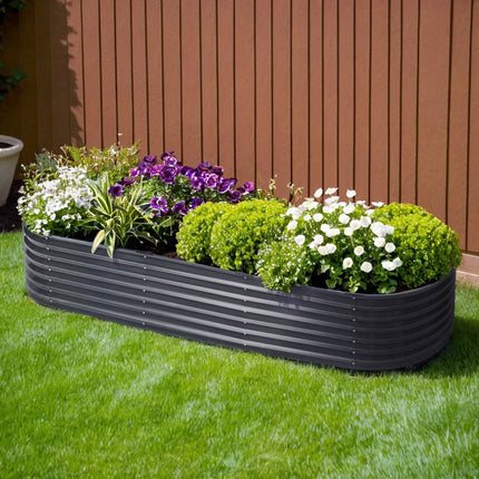 Green Fingers Garden Bed 240X80X42cm Oval Planter Box Raised Container Galvanised.